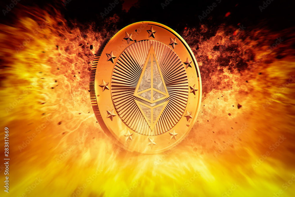Ethereum is on Fire - Ethereum the Virtual Currency - 3D Rendering