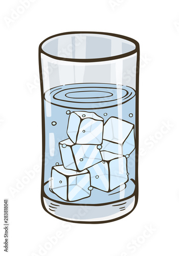 Glass of water with ice cubes.