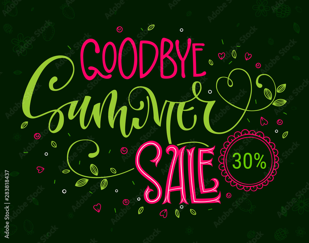 Goodbyel Summer Sale quote. Hand drawn modern calligraphy. Sale lettering banner design phrase.