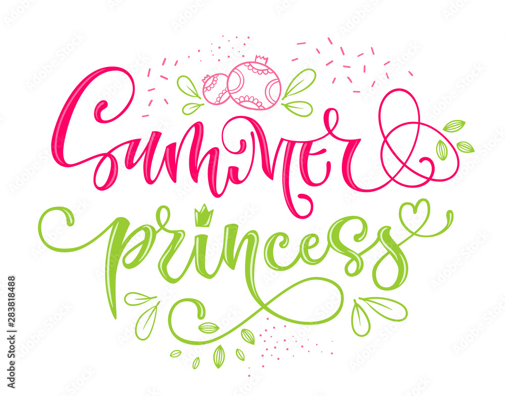 Summer Princess quote. Hand drawn modern calligraphy Baby Shower party lettering logo phrase.