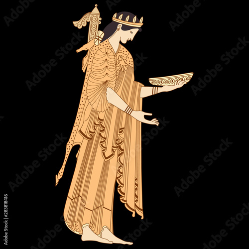 Silhouette of ancient Greek goddess Artemis. Vase painting style.