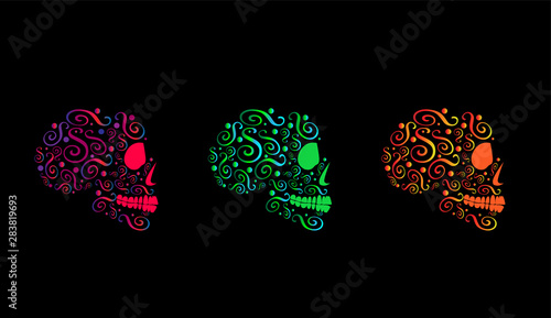 Skull icons ornament , halftone neon color background