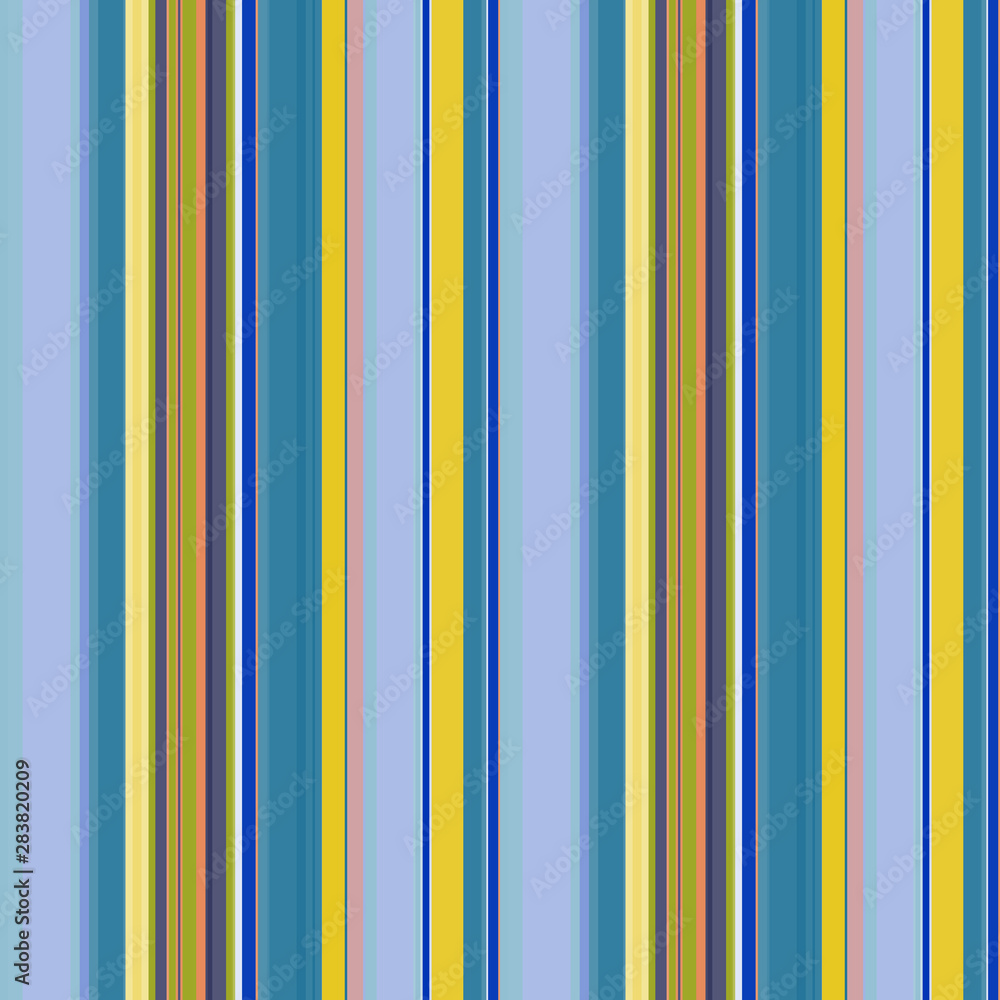 Naklejka Seamless striped pattern of bright blue and yellow stripes of different widths, trendy vector.