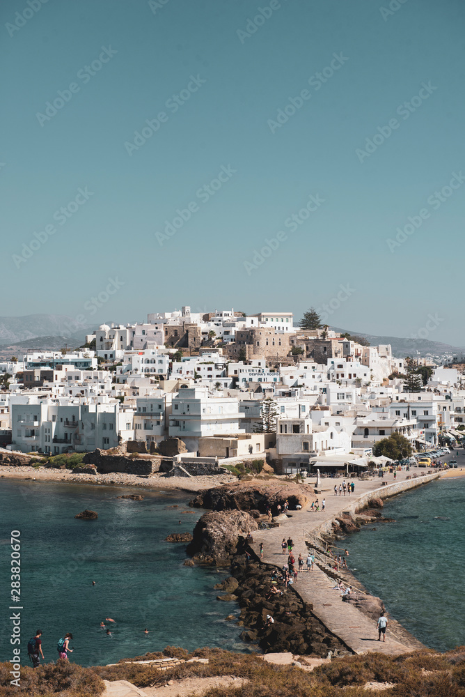 View of village and pier in Greece