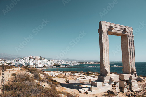 View of village and monument in Greece