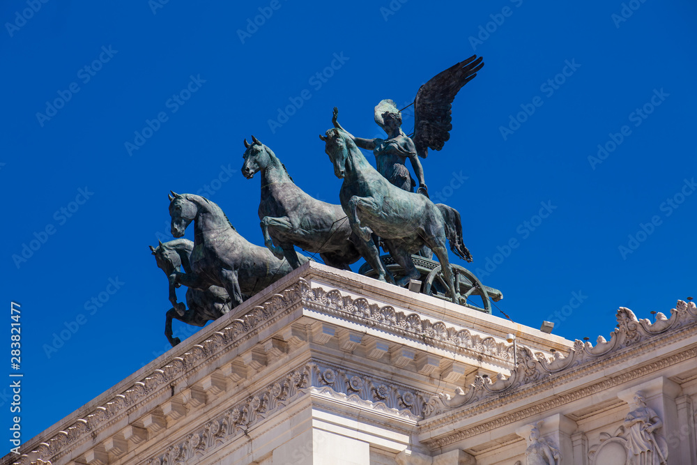 Detail of the statues of The Vittorio Emanuele II Monument also called Altare della Patria a monument built in honor of Victor Emmanuel II the first king of a unified Italy