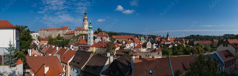 Panoroma city view from Seminární zahrada, Český Krumlov,  Czech Republic.