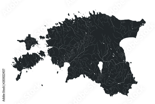 Baltic states - map of Estonia. Hand made. Rivers and lakes are shown. Please look at my other images of cartographic series - they are all very detailed and carefully drawn by hand WITH RIVERS AND LA photo