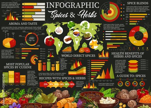 Herbs and spices, cooking ingredients infographic