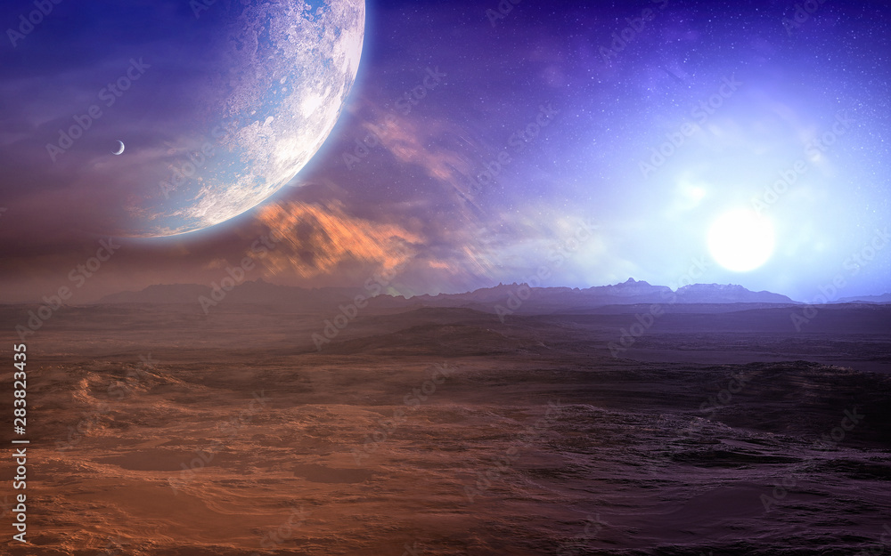 distant alien planet desert landscape environment with majestic sky and day to night transition distant alien planet desert landscape environment with majestic sky and day to night transition