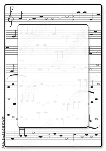 Music Invitation. Fictional note- writing with frame and space for your text. Vector.