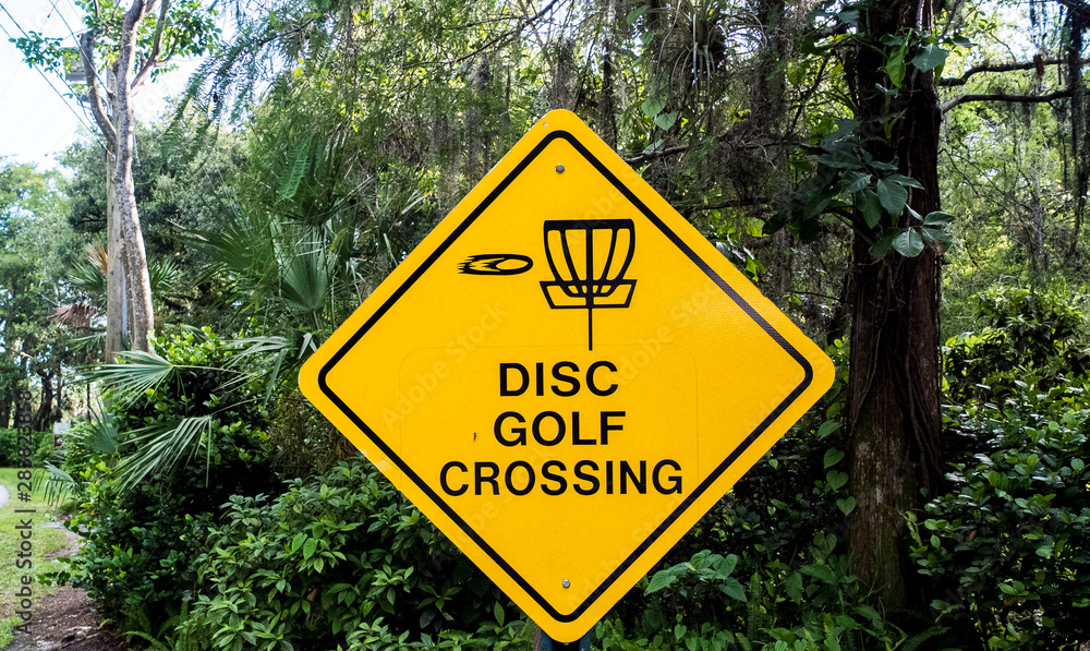 Disc Golf Course Sign of Disc Golf Crossing in the Area