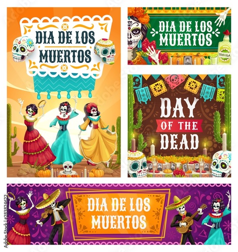Day of Dead dancing skeletons and sugar skulls