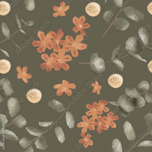 Wallpaper Mural vintage hand painted botanical pattern with hand drawn textured owls and floral composition ideal for wedding stationery. Torontodigital.ca