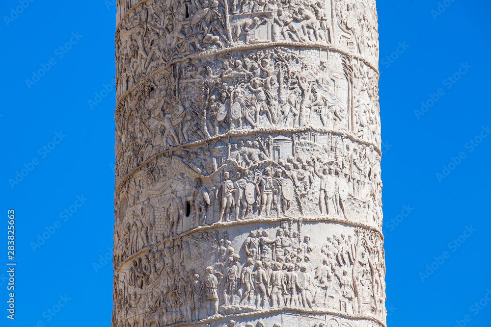 Detail of the Roman triumphal column of Trajan built on the year 107 AD