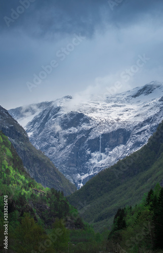 Norwegian fjords and mountain lanscape in Gudvangen