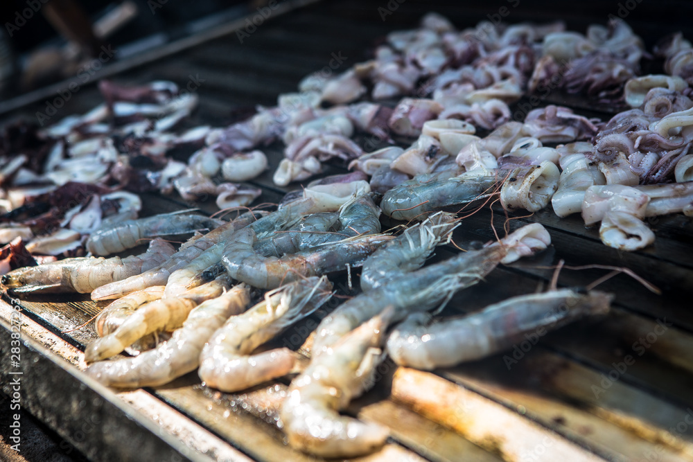 Seafood on grill