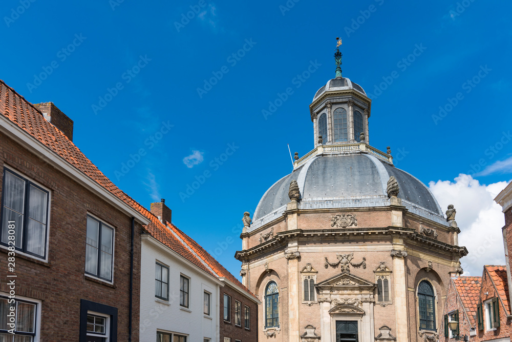 houses and Oost Church (Oostkerk), in Middelburg, The Netherlands