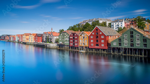 Long exposure photo of the docks over Nidelva in Trondheim  Norway