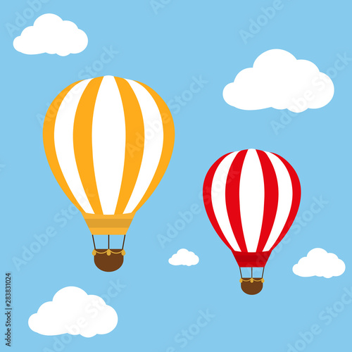Two balloons flying in blue sky illustration
