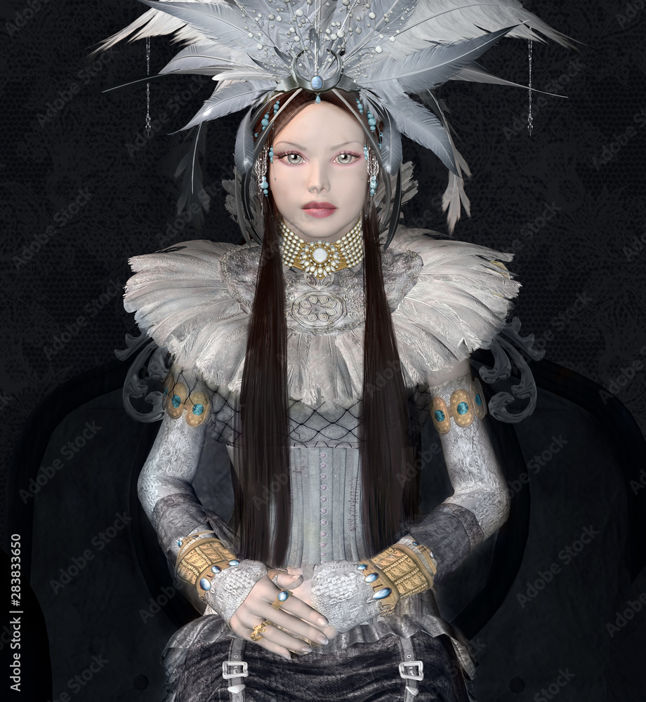 Φωτογραφία Young russian fantasy princess sitting on an armchair wearing a glamour dress an