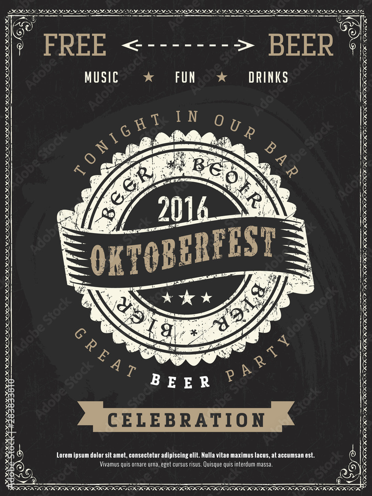 Vector Oktoberfest beer festival celebration template of retro poster or invitation flyer on vintage blackboard texture