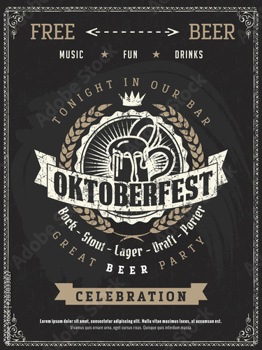 Vector Oktoberfest beer festival celebration template of retro poster or invitation flyer on vintage blackboard texture