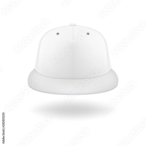 Vector 3d Realistic Render White Blank Baseball Snapback Cap Icon Closeup Isolated on White Background. Design Template for Mock-up, Branding, Advertise. Front View
