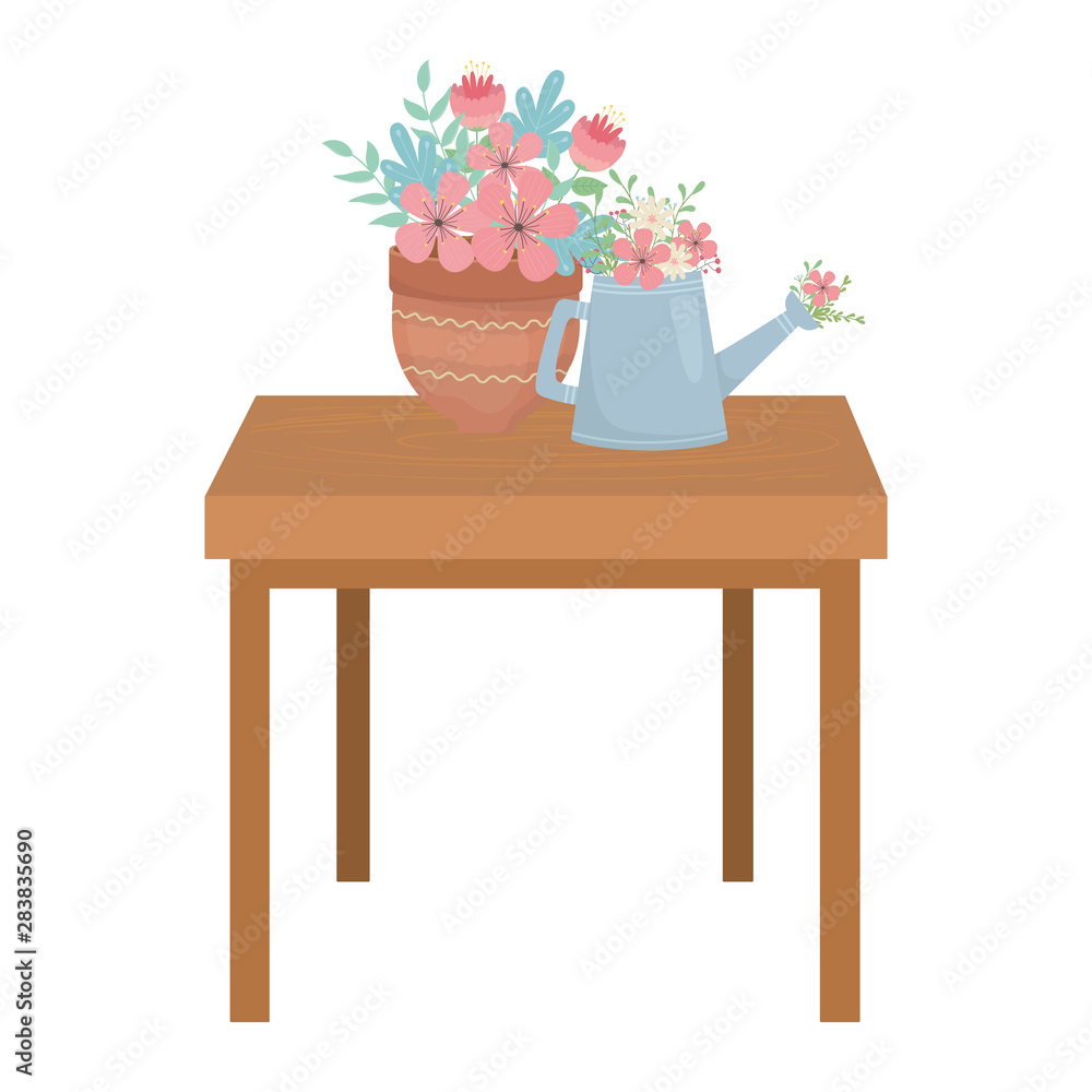 Flower pot and watering can vector design