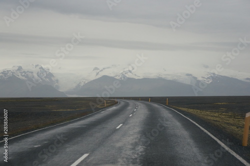 Winding road leading to Iceland glacier