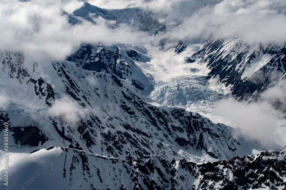 Aerial view of Alaska mountains and glaciers