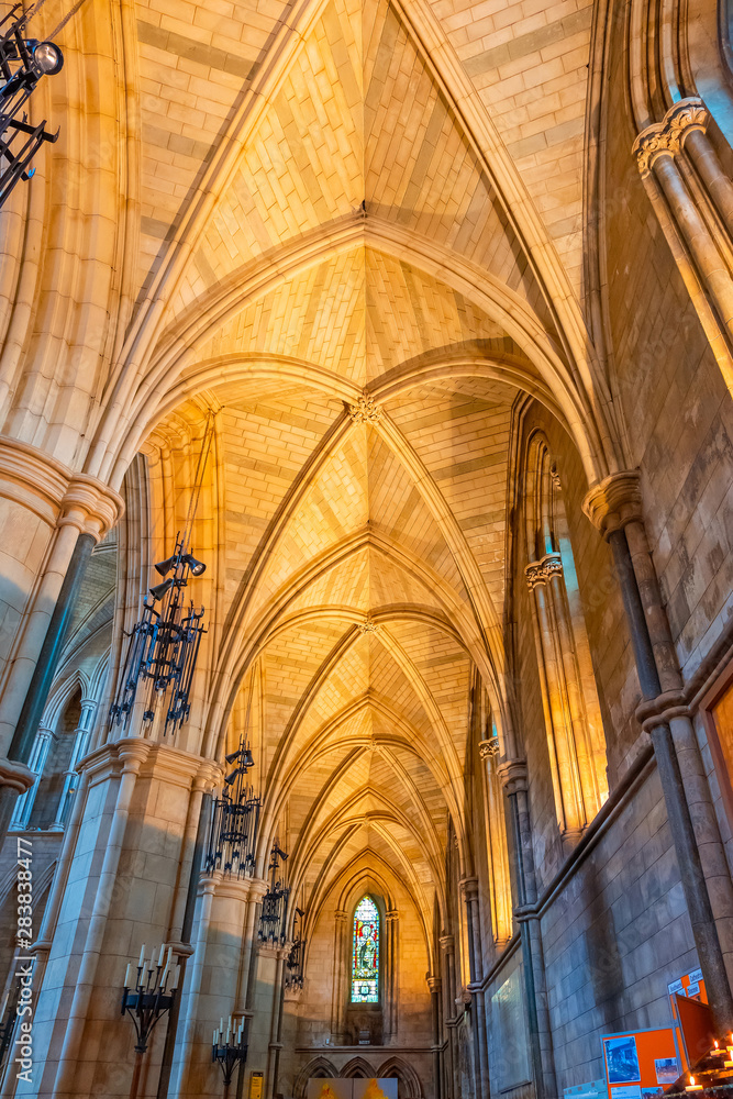 London, UK - May 22 2018: Southwark Cathedral has been a place of Christian worship for more than 1,000 years, but the architecure was reconstructed in late 19th-century