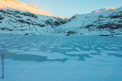 Glacier ice at sunrise