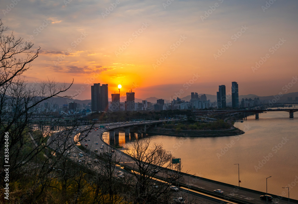 sunset over the Seoul city South Korea sunset over the Seoul city South Korea