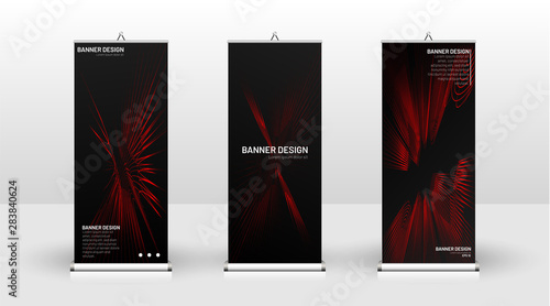 Vertical banner template design. can be used for brochures, covers,  publications, etc. wavy lines vector red and black background.
