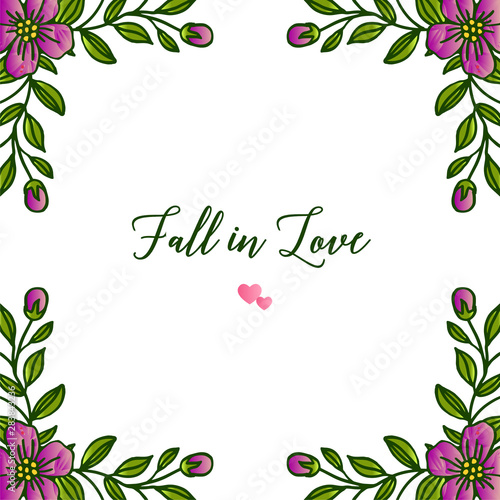 Banner or poster fall in love, with art of purple flower frame. Vector