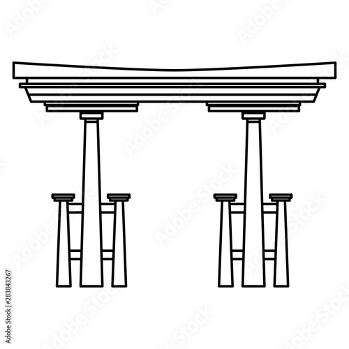 Chinese entrance door building cartoon in black and white