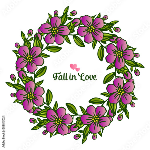 Various pattern of card fall in love  with decorative purple flower frame blossom. Vector
