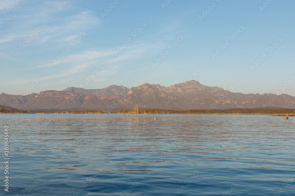 Lake El Salto landscape scenics, Sinaloa, Mexico, with the Sierra Madre Mountains in the background