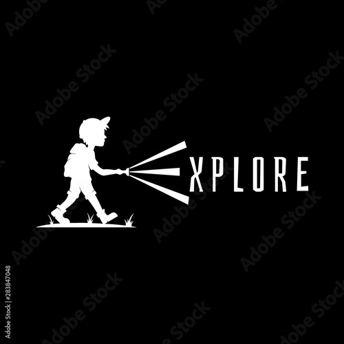 explorer adventure people logo.flat style.boy/human silhouette vector illustration.modern design