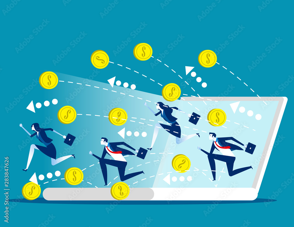 Business wealth. Money follow the business people. Concept business vector illustration.