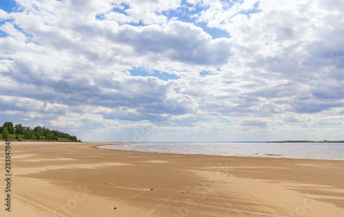 Big sandy beach on the banks of the Volga, Samara region
