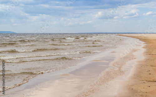 Excitement on the Volga River  sandy beach  Samara region