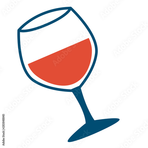 Glass of red wine flat color illustration on white