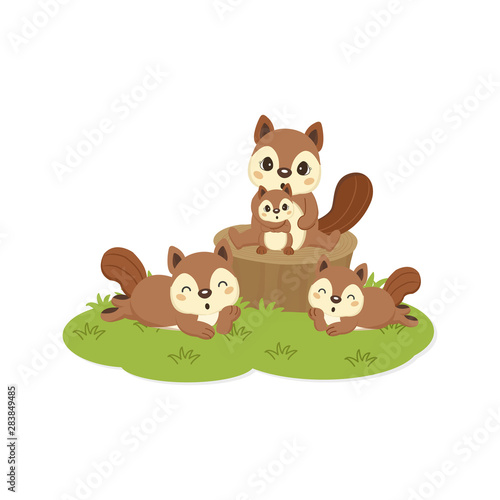 Happy squirrel family cartoon.