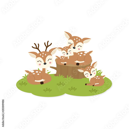 Happy family card. Cute deers family