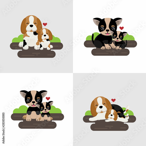 Cute dog and puppy with hearts.