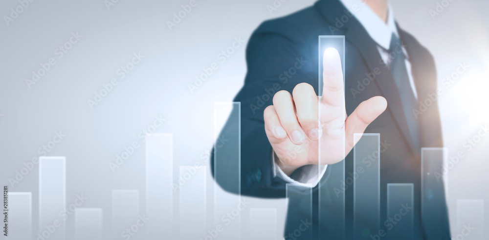 Businessman plan graph growth and increase of chart positive indicators