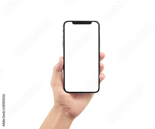 Hand holding smartphone device photo