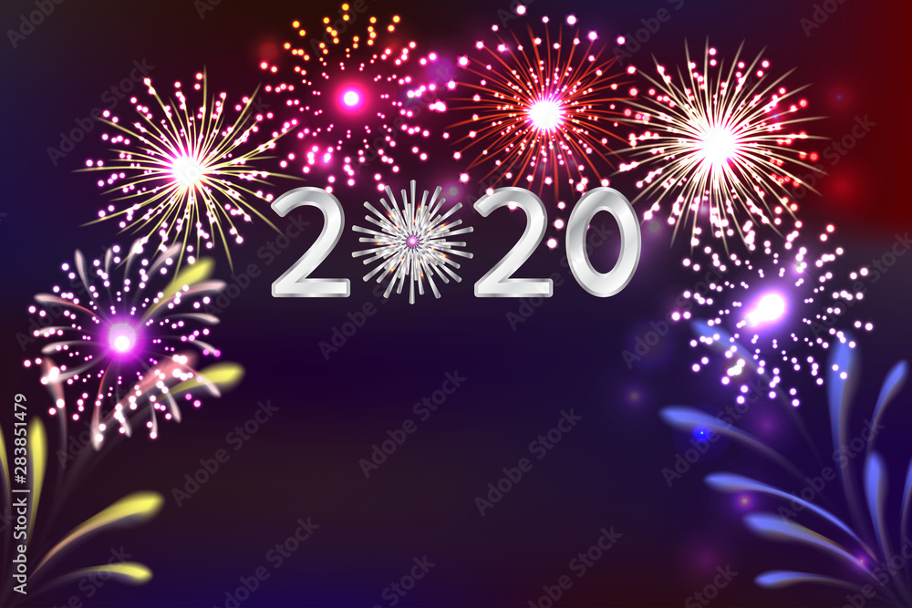 New Year 2020, fireworks background with space for text. illustration vector.